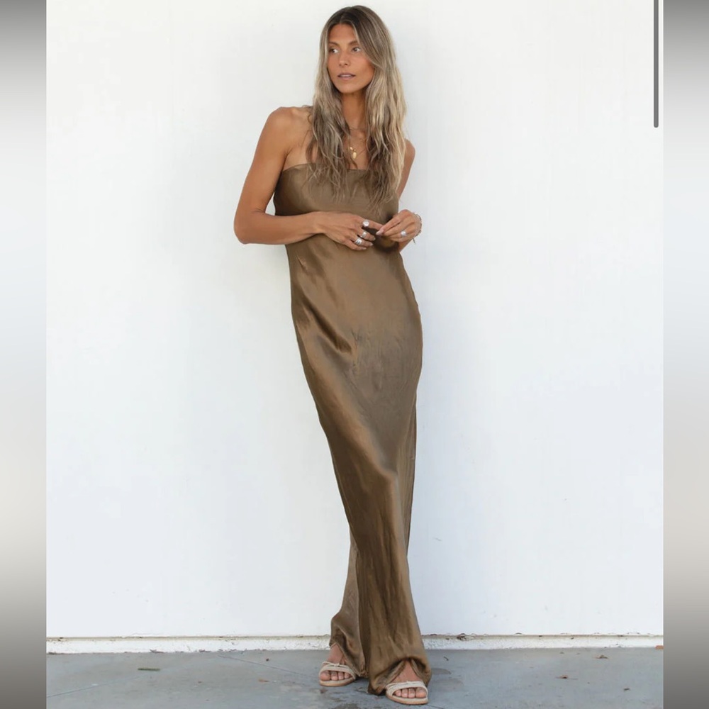 Solai The Label Satin Strapless Maxi Dress